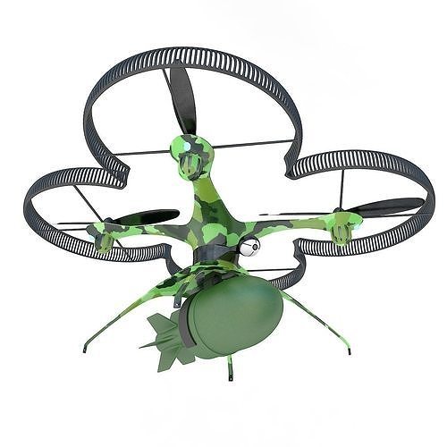 Military drone quadcopter with bomb 3D model