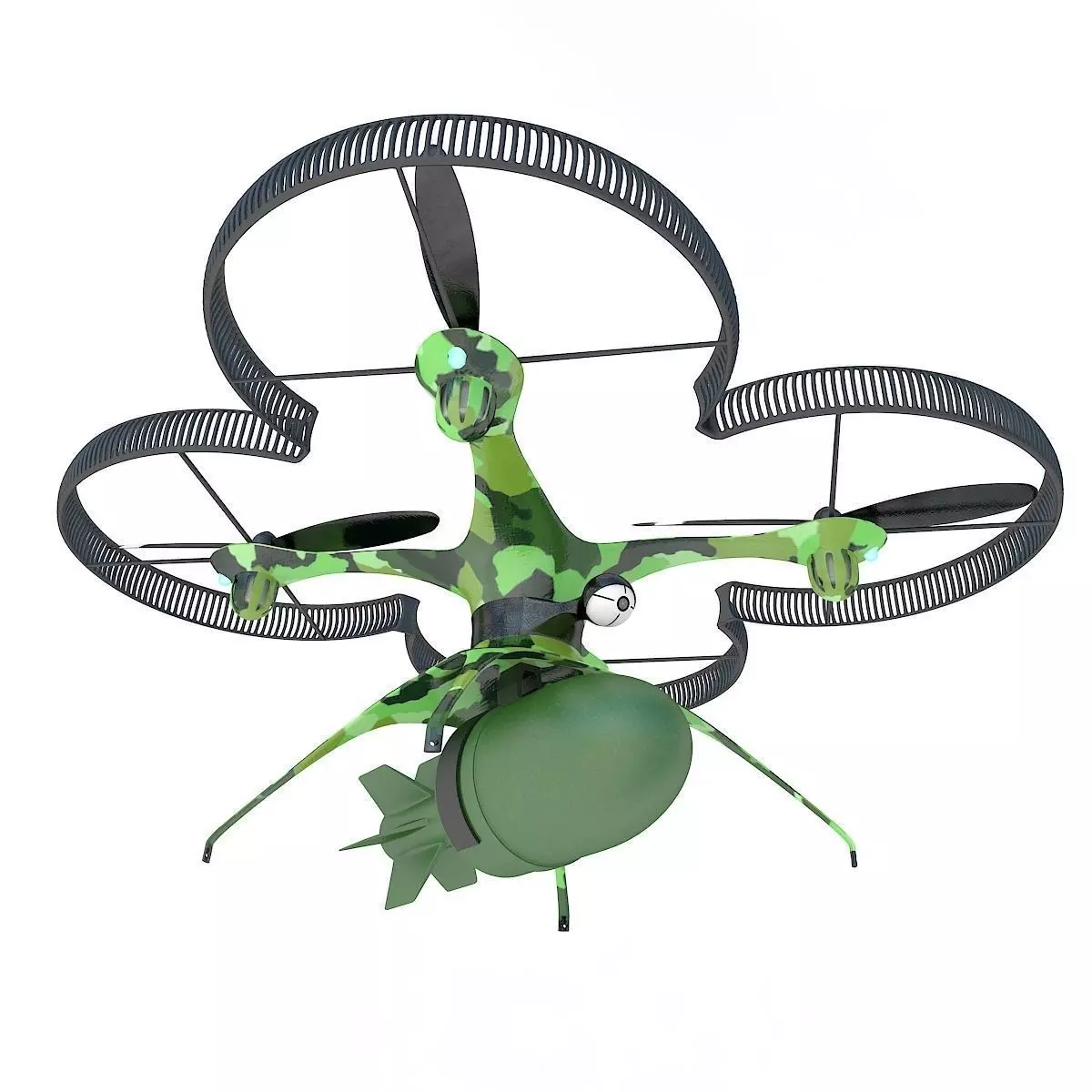 Military drone quadcopter with bomb 3D model_0