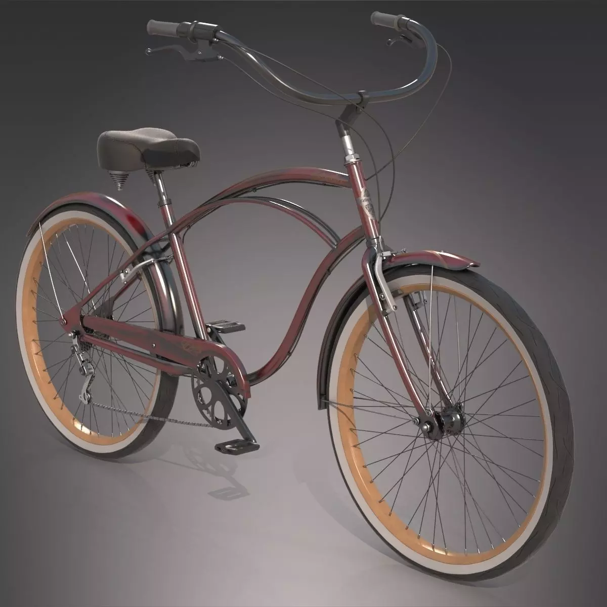 Realistic Cruiser Beach Bicycle 3D model_0