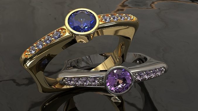 2 Ring with Gems 3D print model