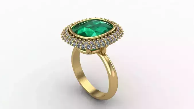 Cushion Emerald Engagement Pave Ring