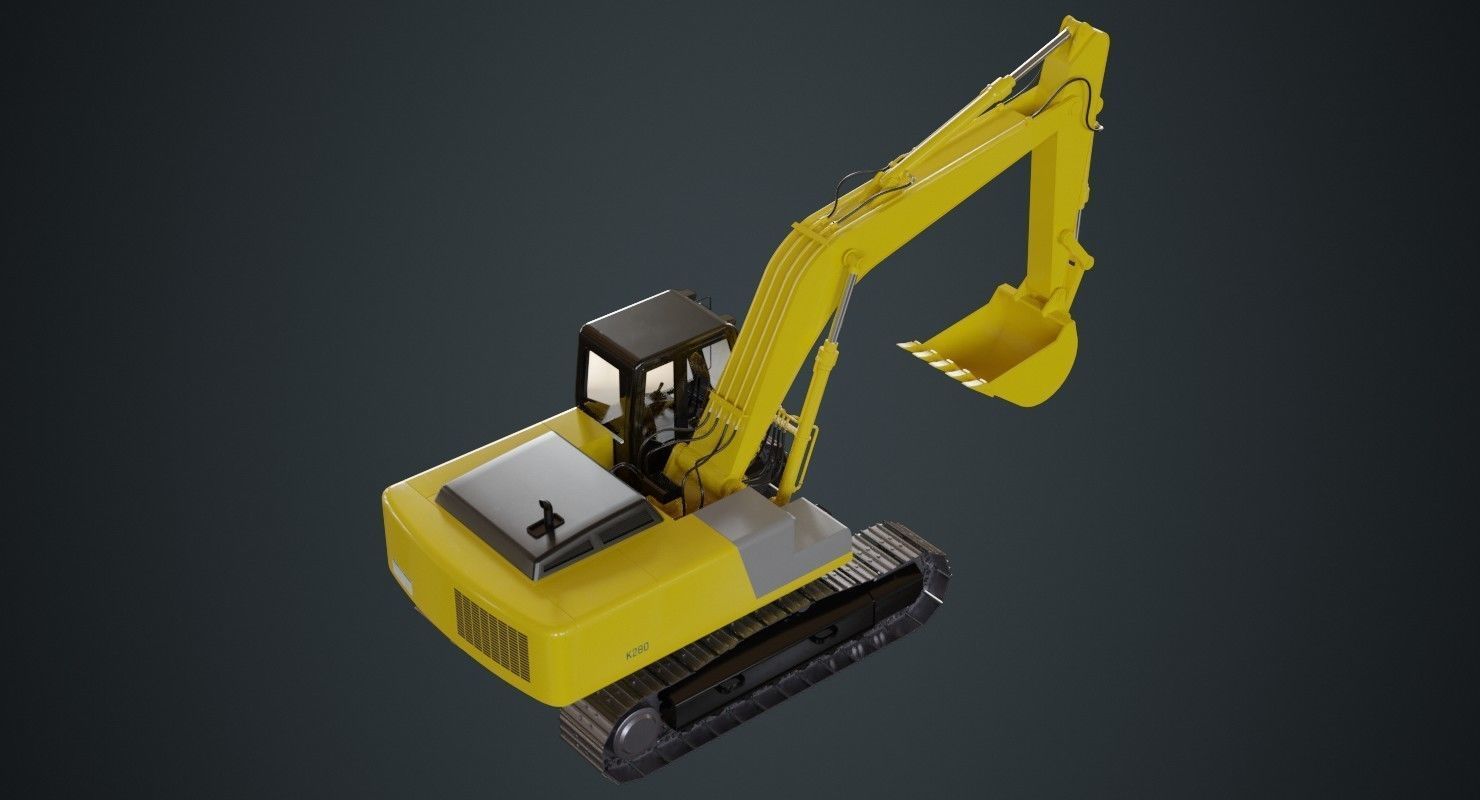Excavator 1A Low-poly 3D model_2