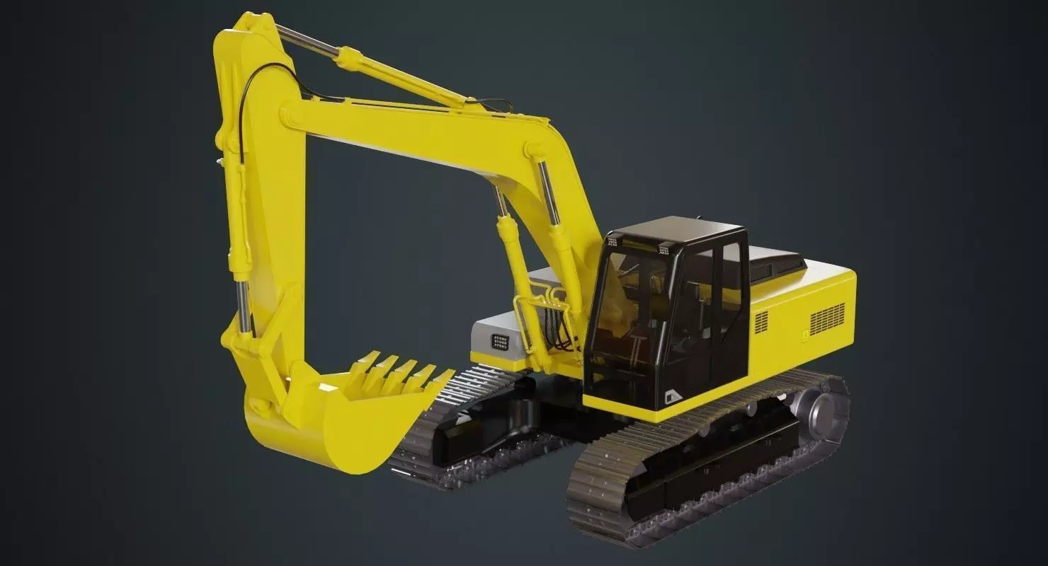 Excavator 1A Low-poly 3D model_0