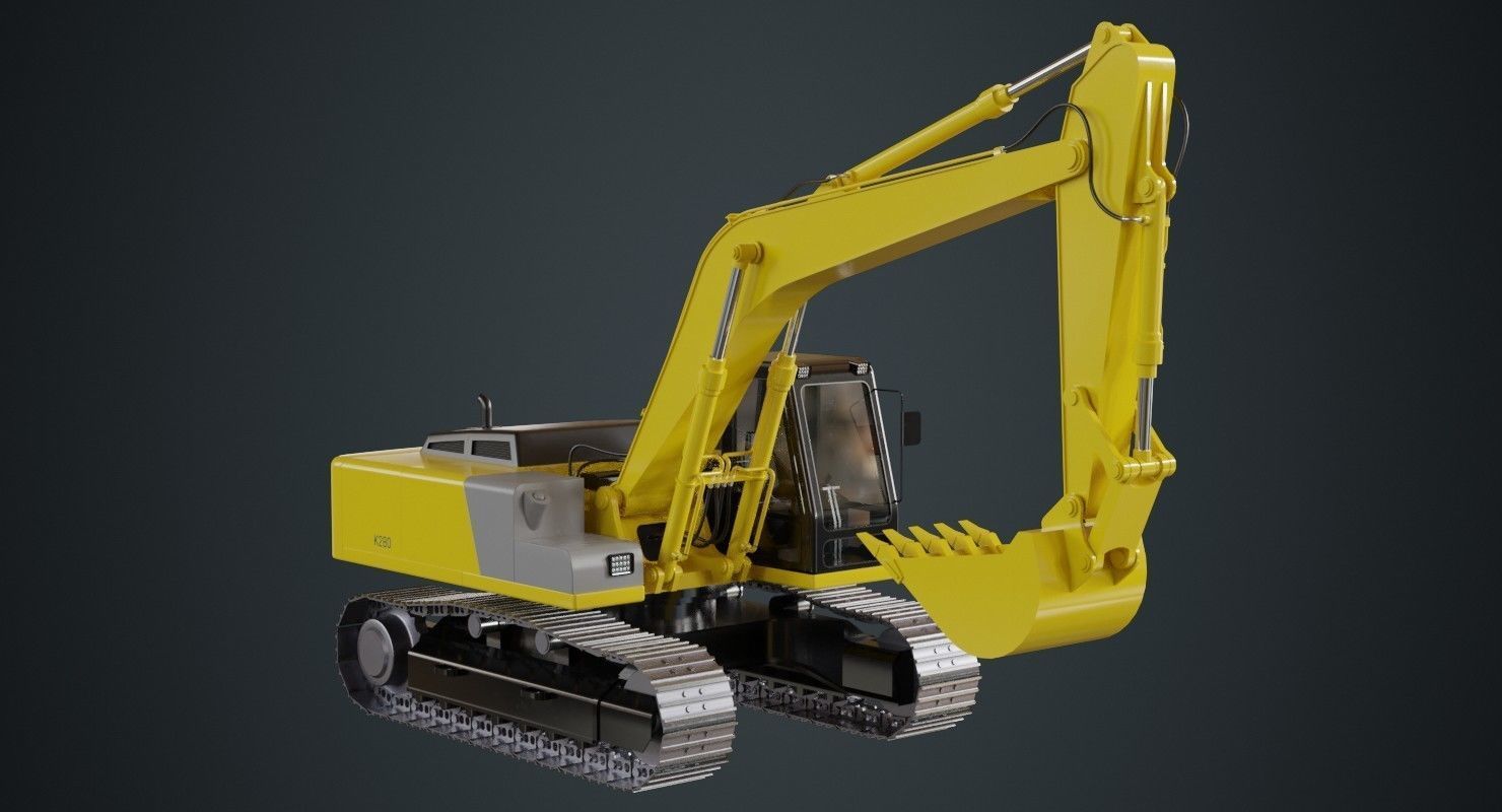 Excavator 1A Low-poly 3D model_1