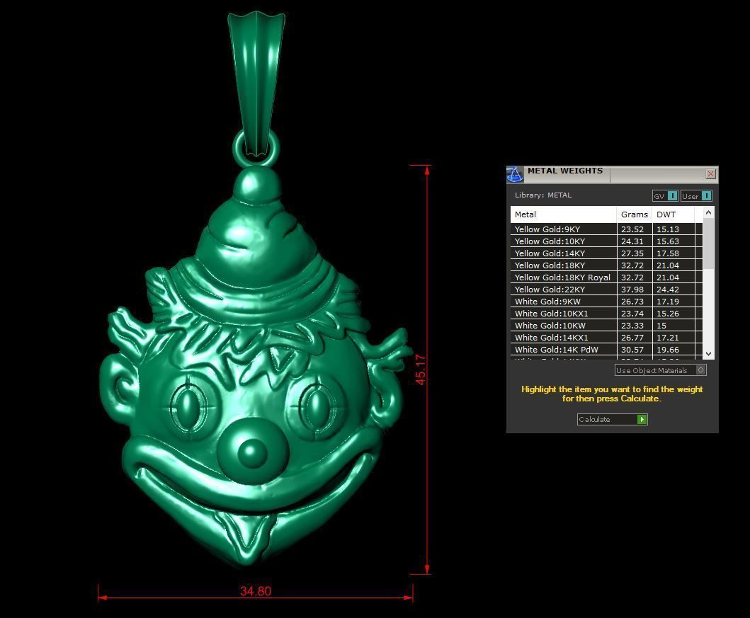 Clown face pendant 3D print model_3