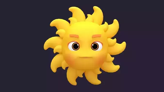 Asset - Cartoons - Character - Sun - Hight Poly Low-poly 3D model