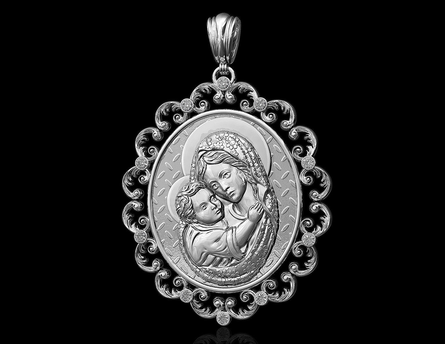 Mary with Jesus child pendant 3D print model_4