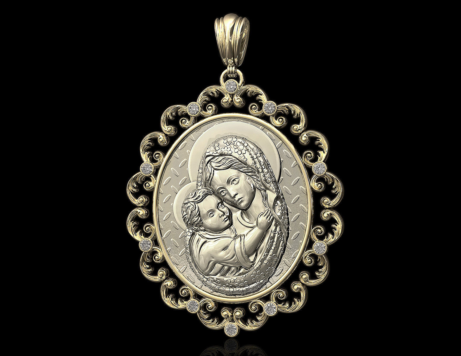 Mary with Jesus child pendant 3D print model_3