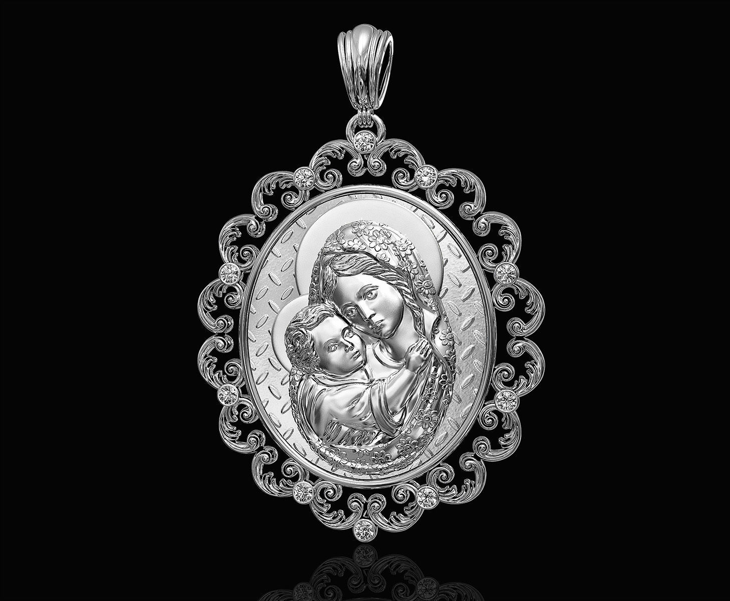 Mary with Jesus child pendant 3D print model_1