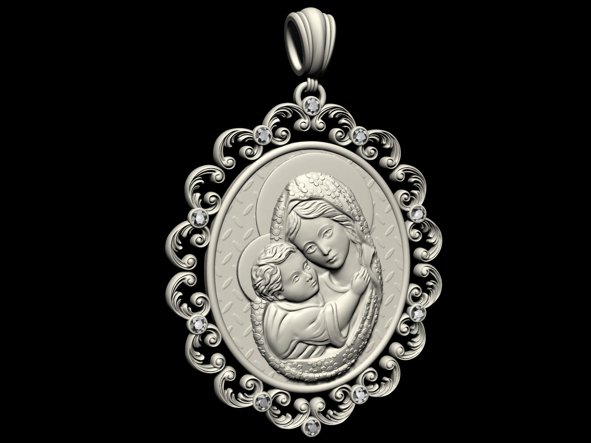 Mary with Jesus child pendant 3D print model_6