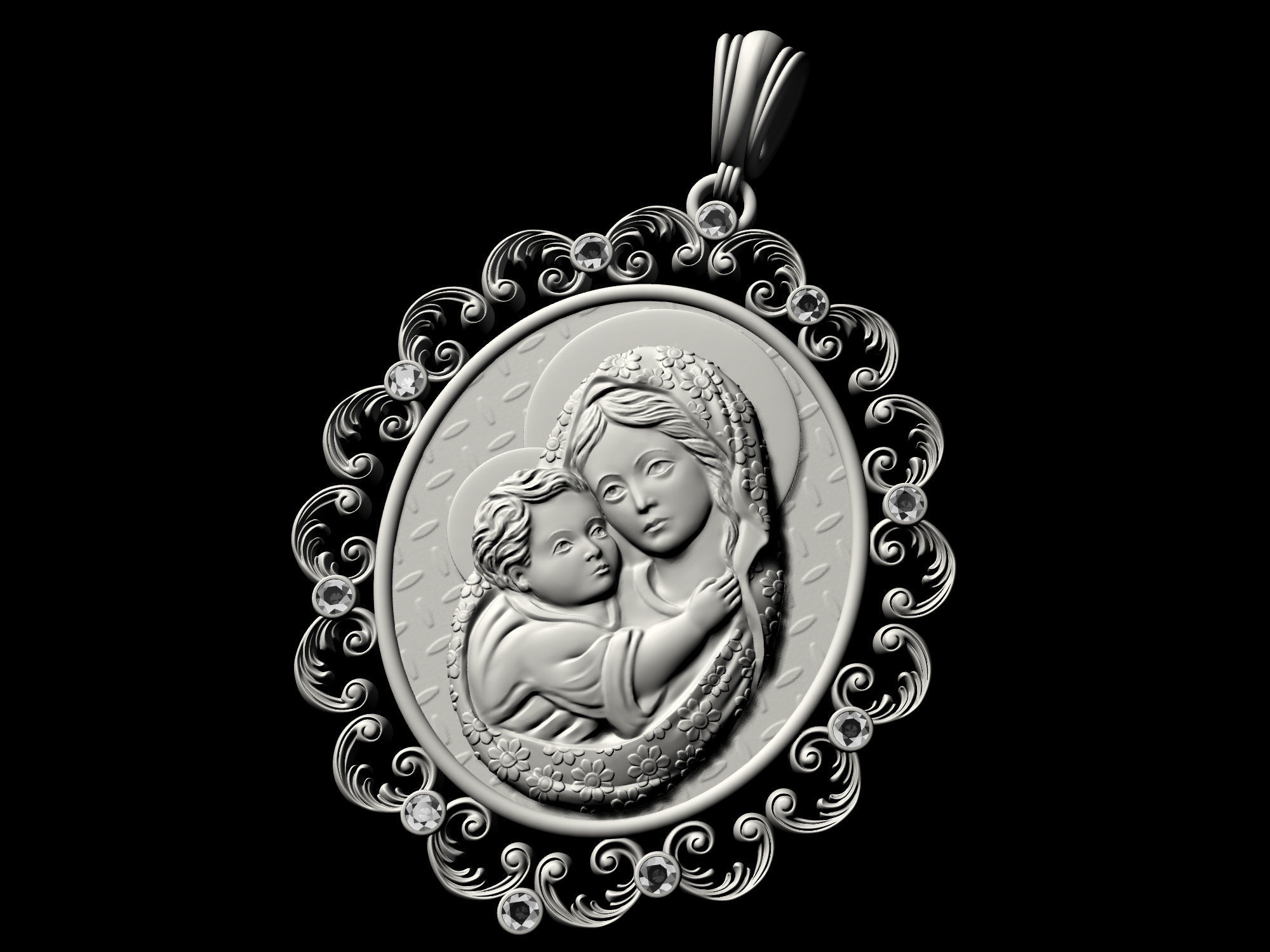 Mary with Jesus child pendant 3D print model_9