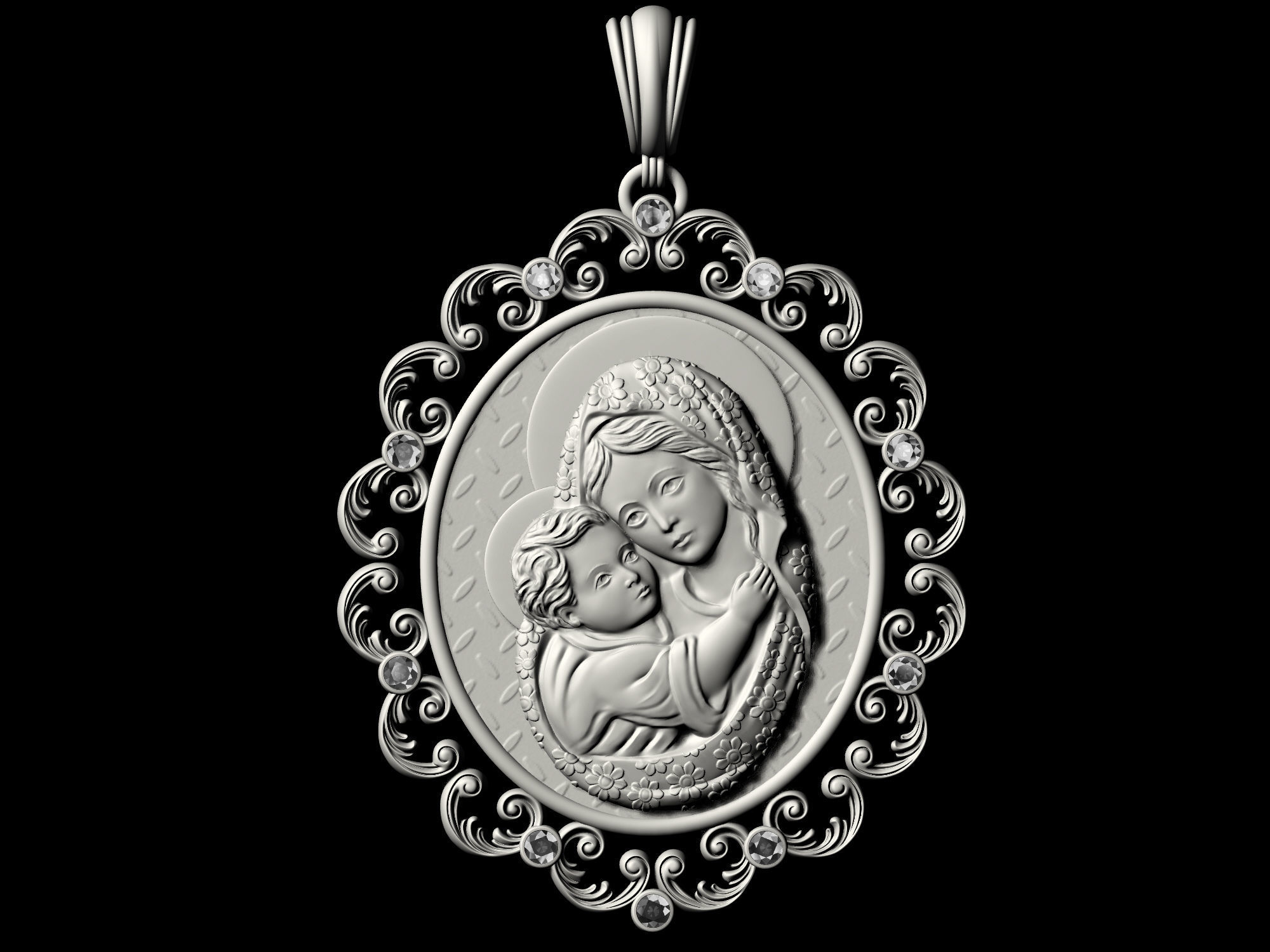 Mary with Jesus child pendant 3D print model_5