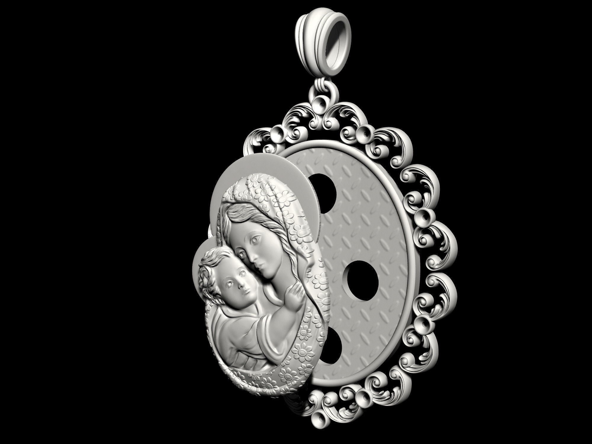 Mary with Jesus child pendant 3D print model_11