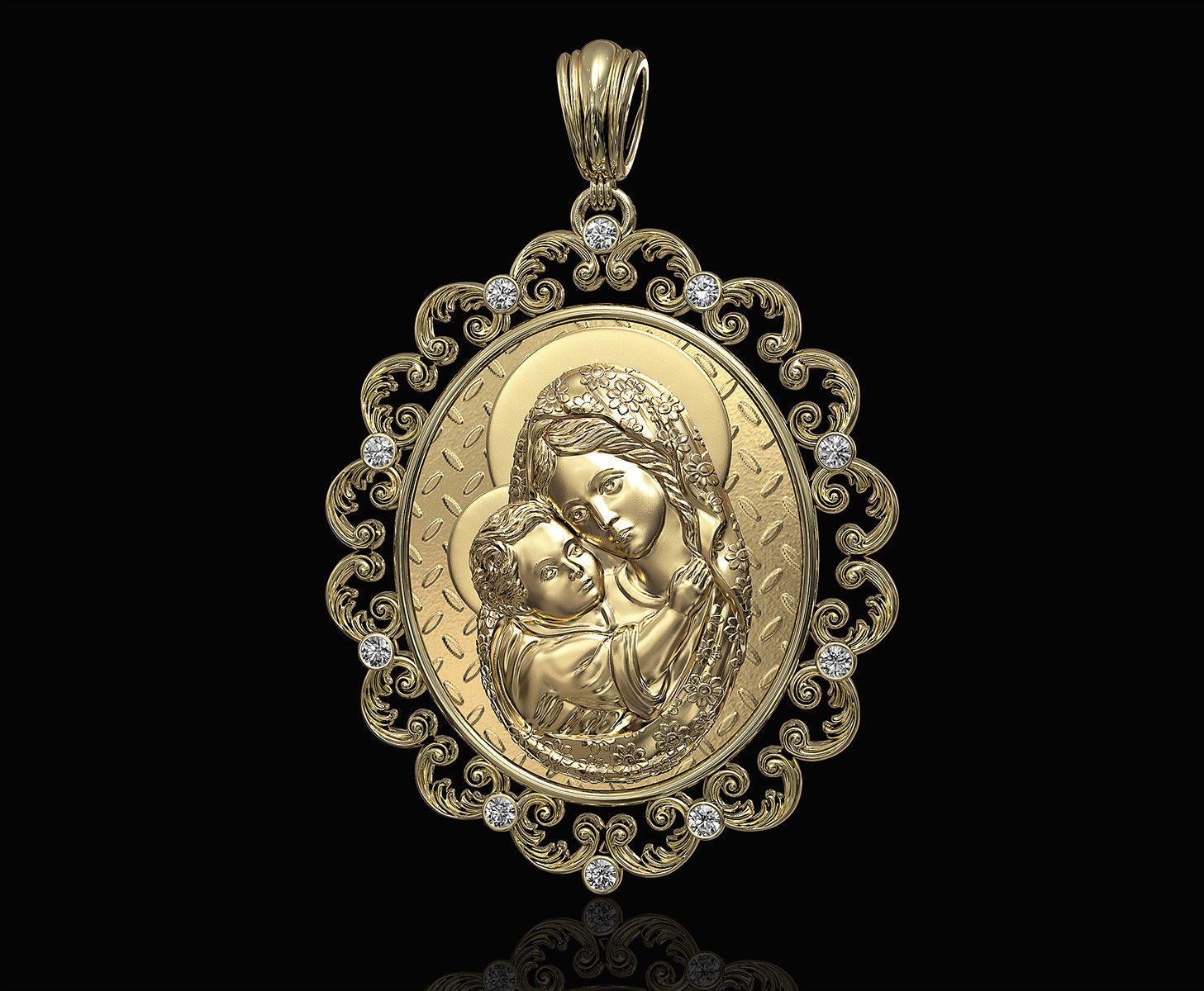 Mary with Jesus child pendant 3D print model_2