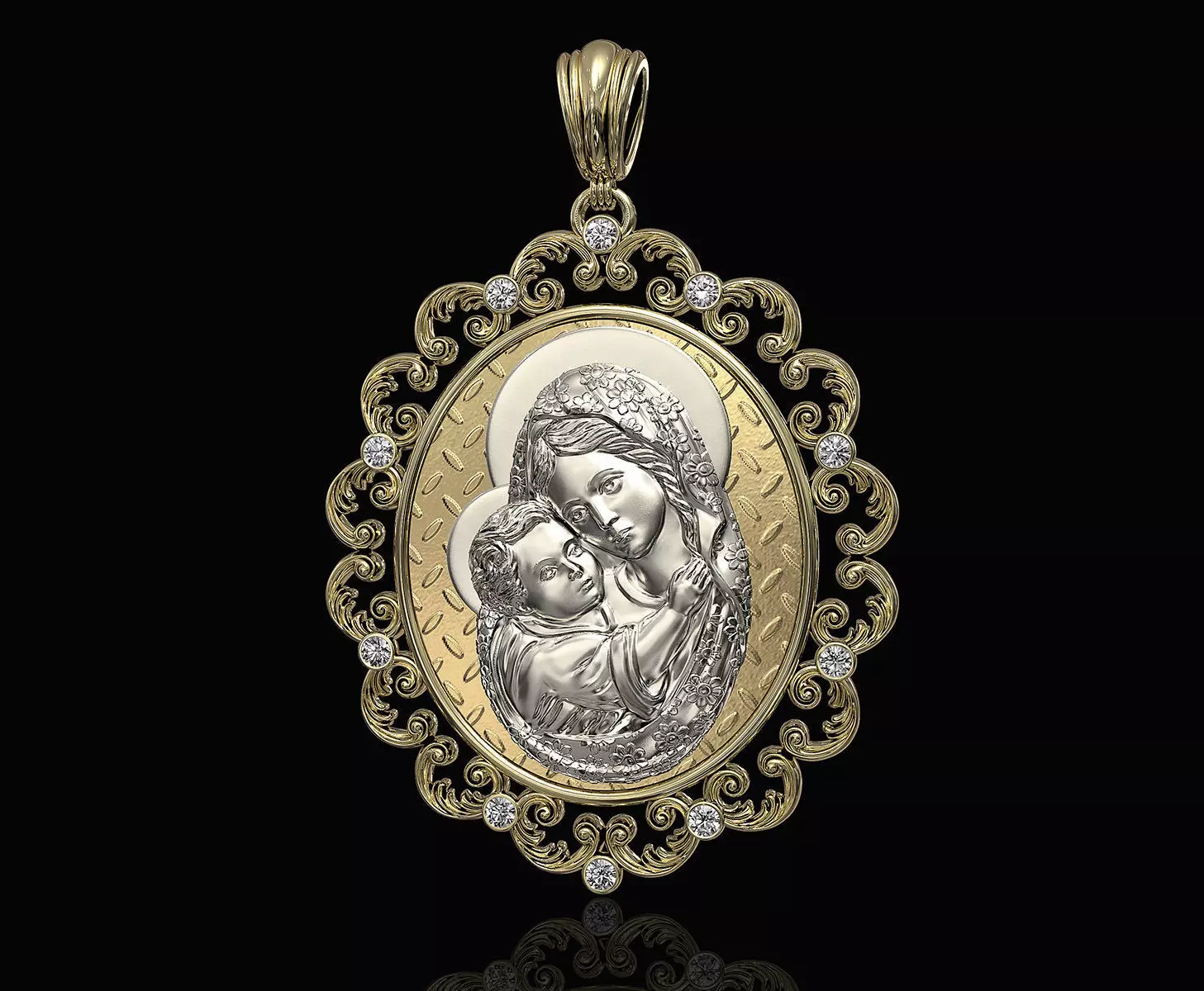 Mary with Jesus child pendant 3D print model_0