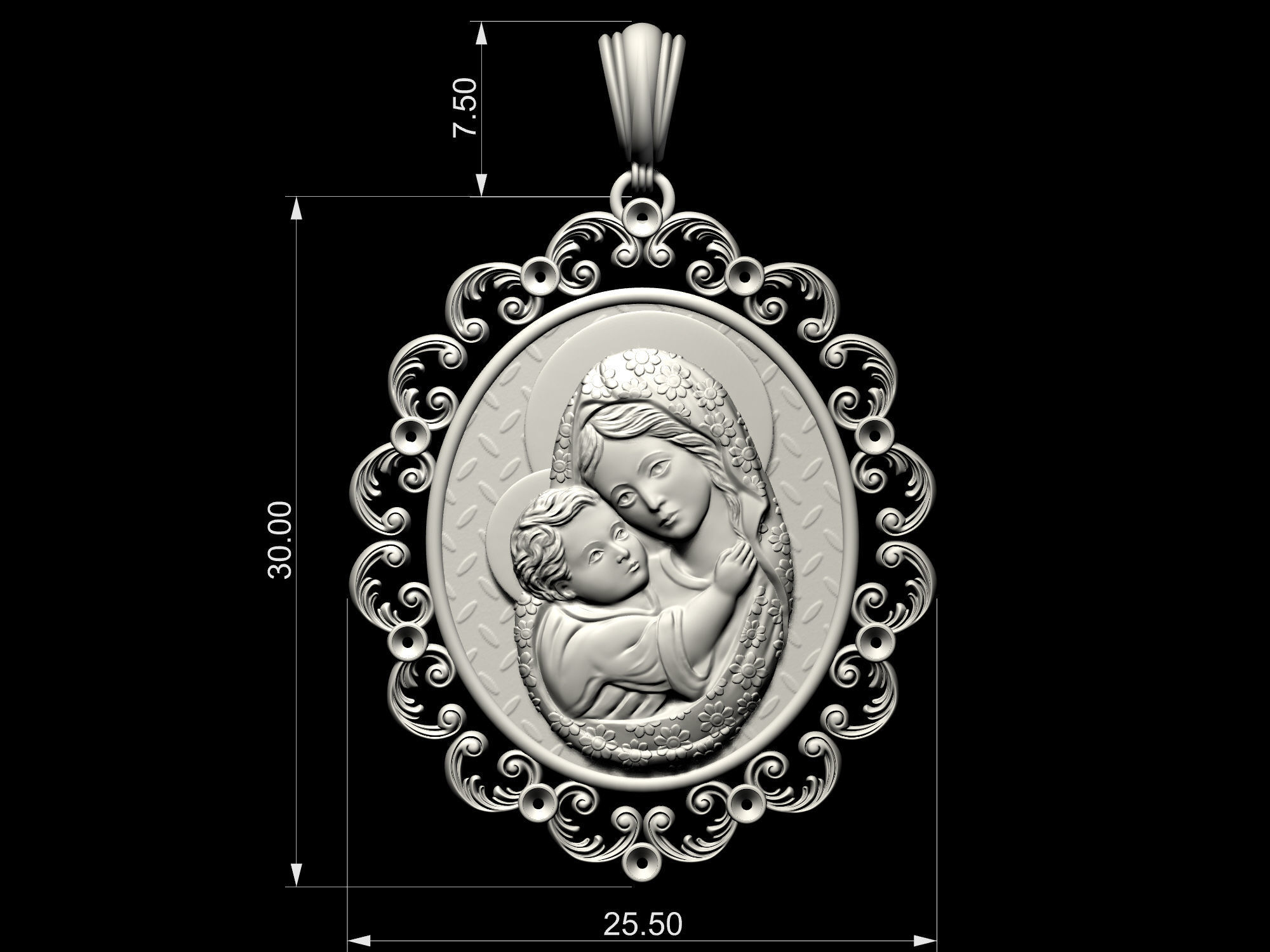 Mary with Jesus child pendant 3D print model_13