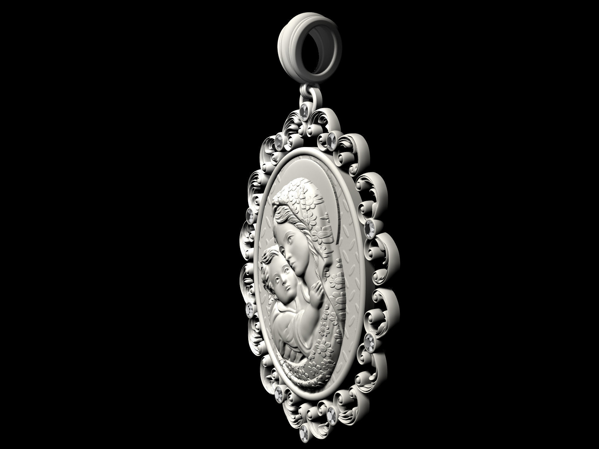 Mary with Jesus child pendant 3D print model_8