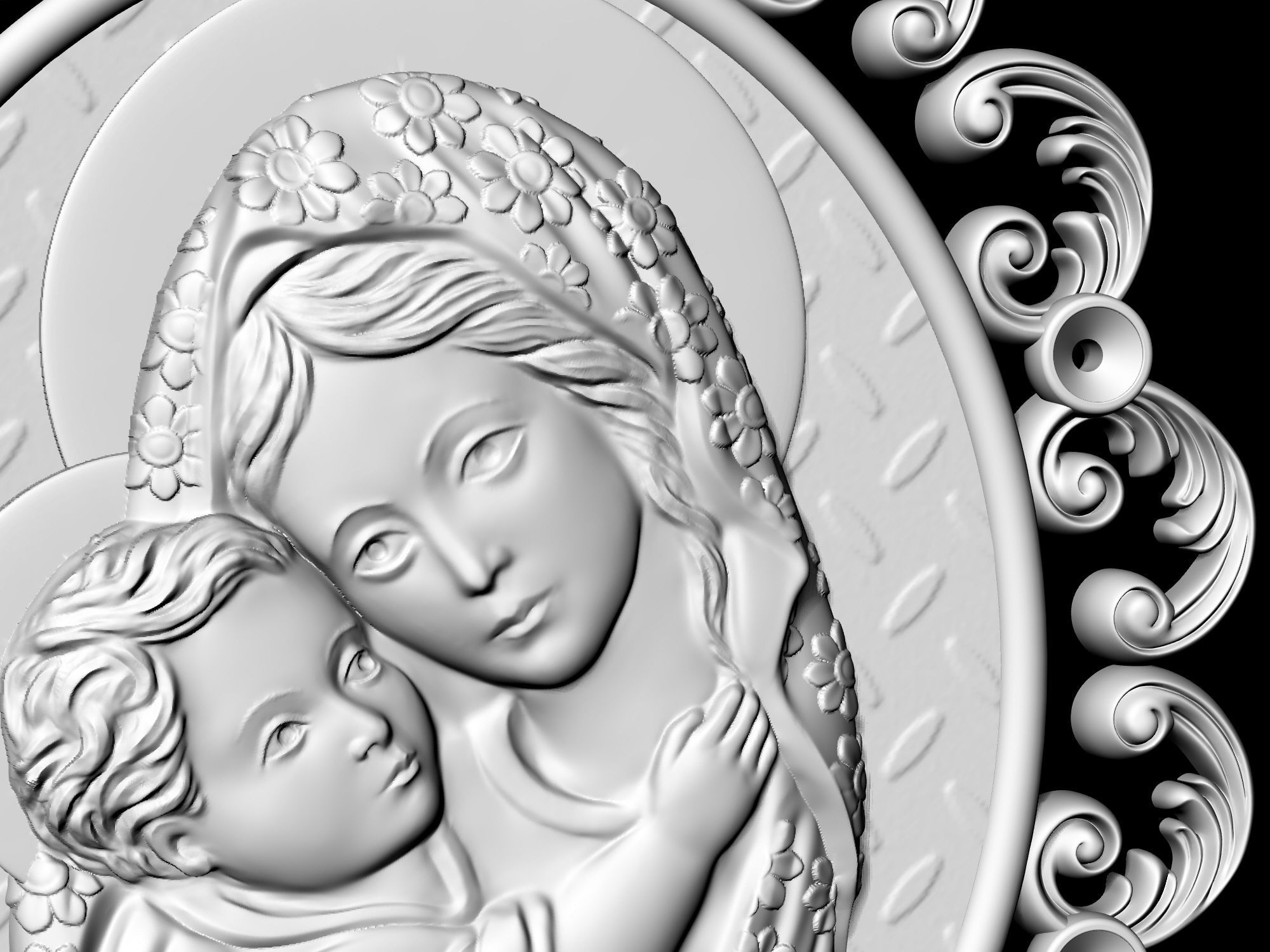 Mary with Jesus child pendant 3D print model_10