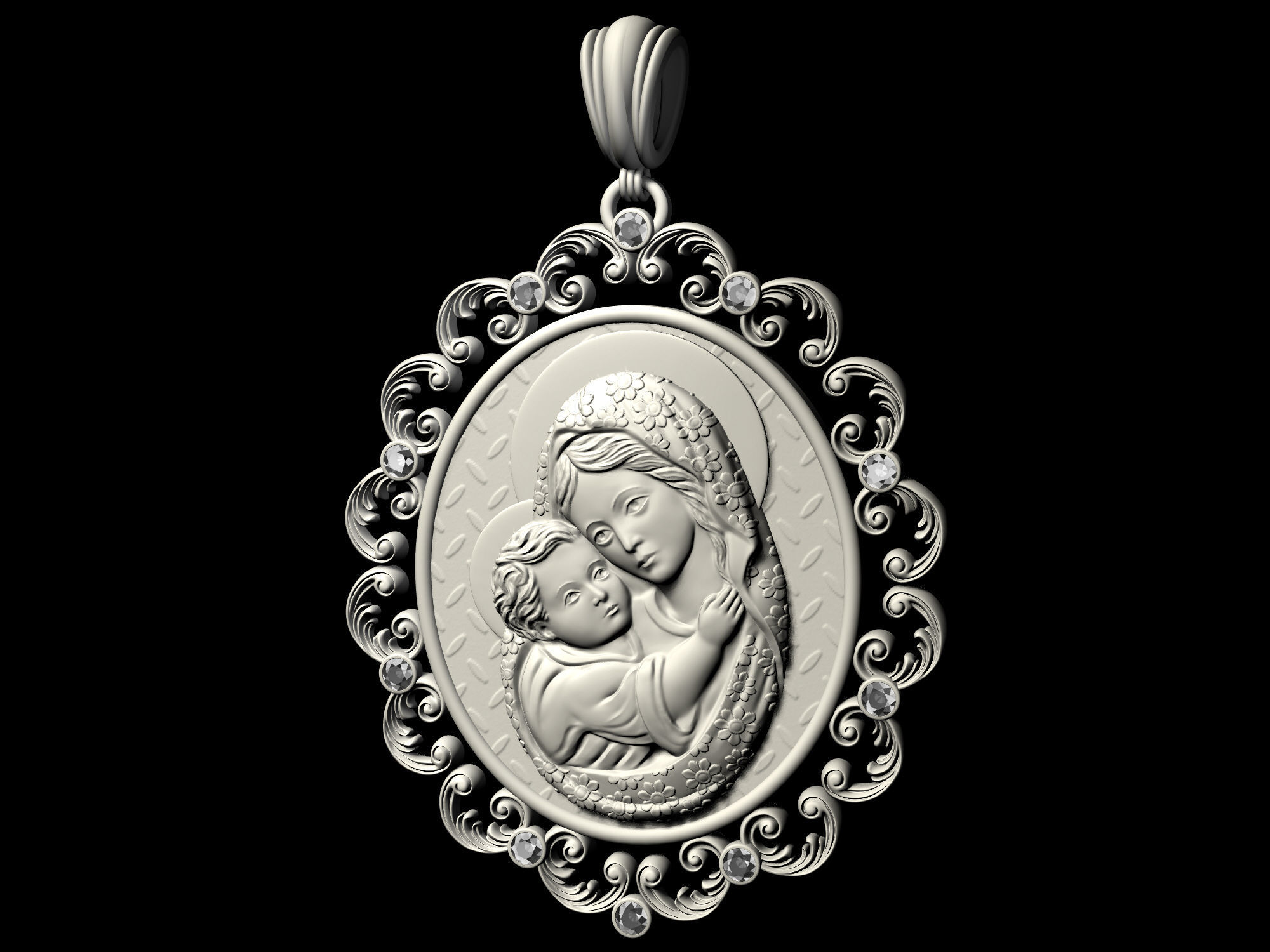 Mary with Jesus child pendant 3D print model_7