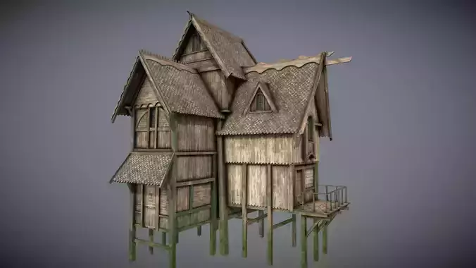 Medieval lake village - House 18 Low-poly 3D model