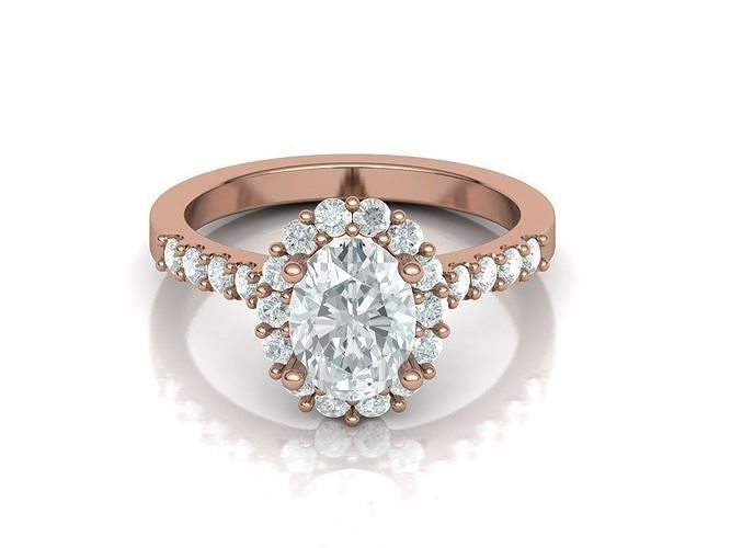 Paradise design Halo ring with 8x6 Oval stone 3D print model 324 3D print model