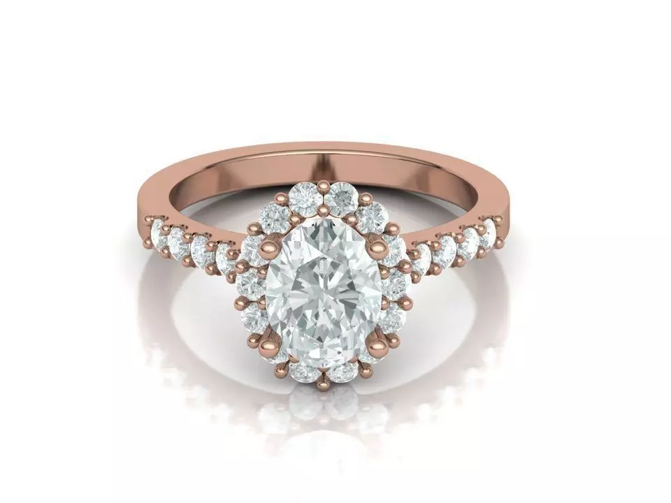 Paradise design Halo ring with 8x6 Oval stone 3D print model 324 3D print model_0