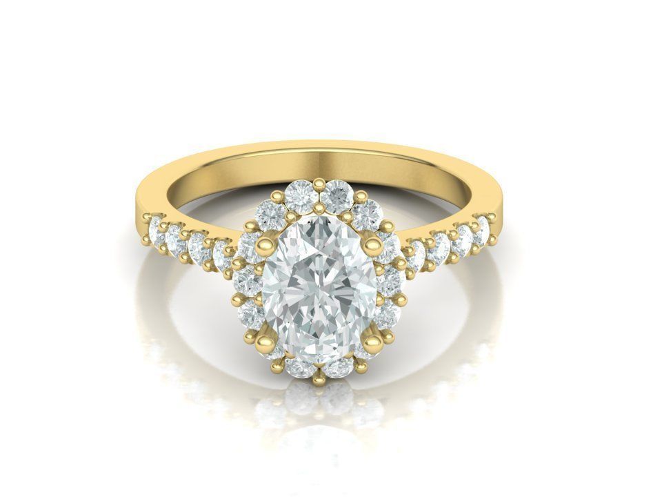 Paradise design Halo ring with 8x6 Oval stone 3D print model 324 3D print model_2