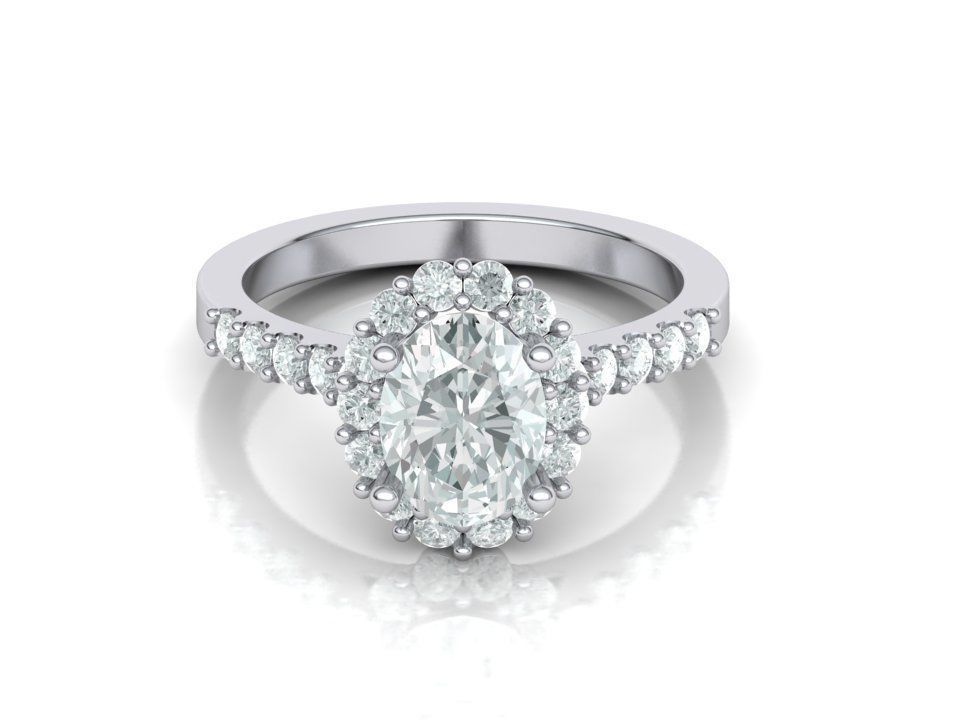 Paradise design Halo ring with 8x6 Oval stone 3D print model 324 3D print model_1