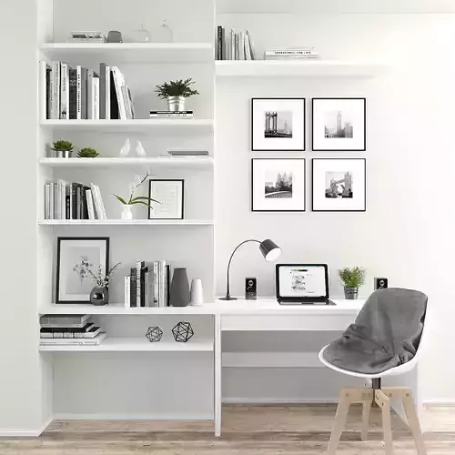 Workplace home office with bookshelves and desk Low-poly 3D model