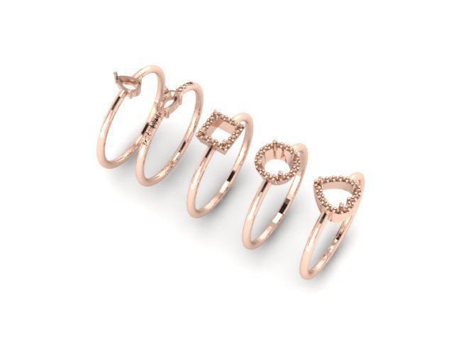 solitaire rings fancy cut 5 in 1 3D print model_3