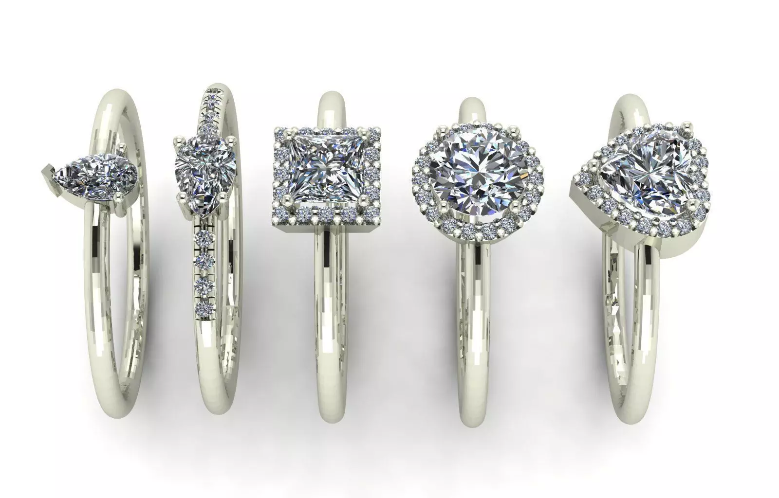 solitaire rings fancy cut 5 in 1 3D print model_0