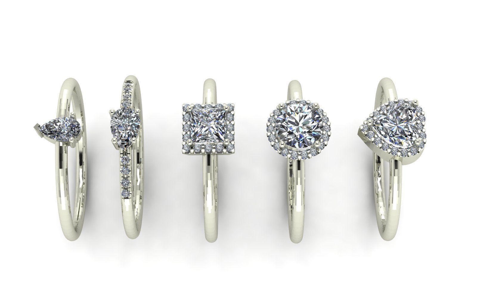 solitaire rings fancy cut 5 in 1 3D print model_1