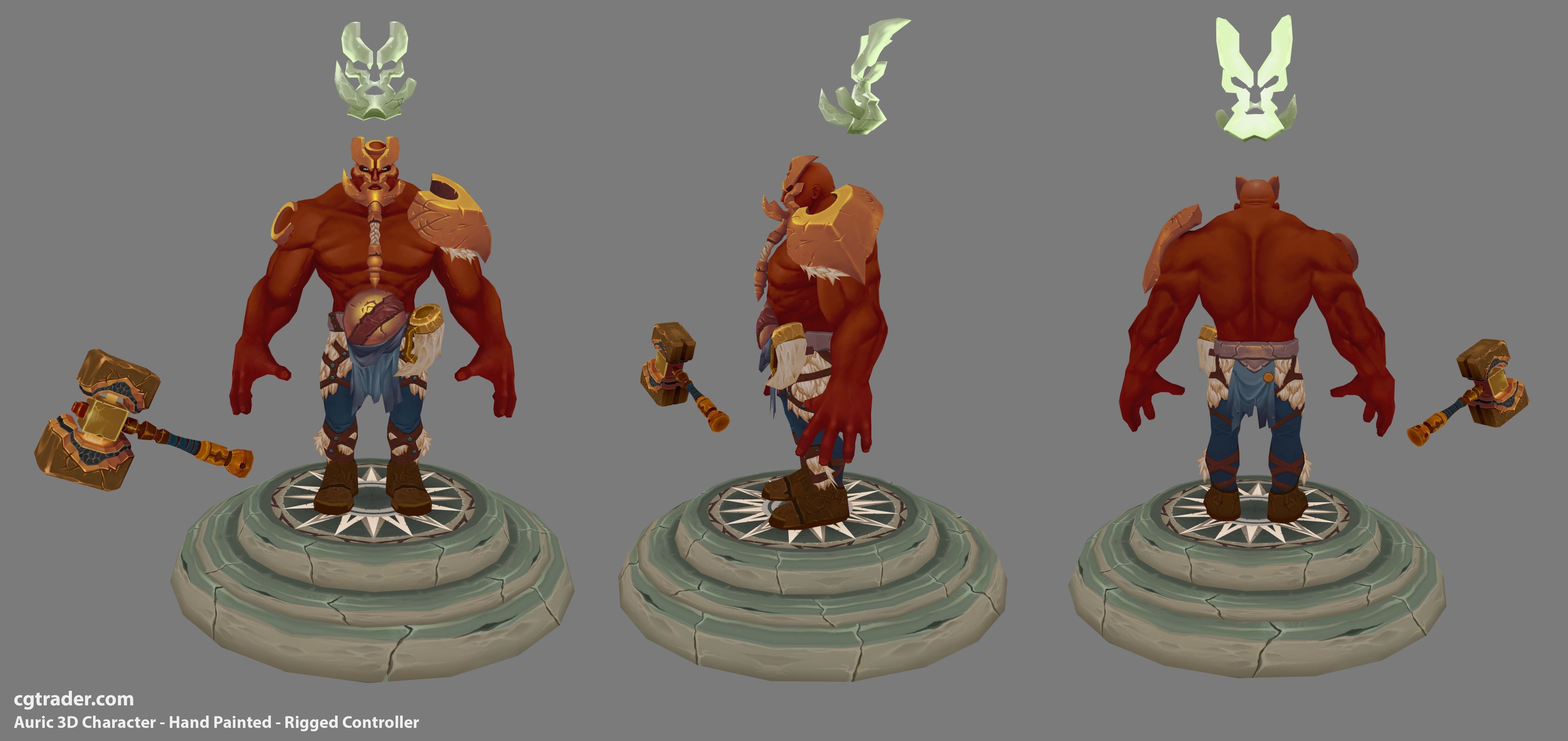 Auric 3D Character - Hand Painted - Rigged Controller  Low-poly 3D model_4