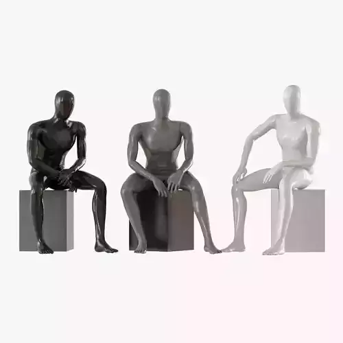 Three seated faceless mannequins 13 3D model