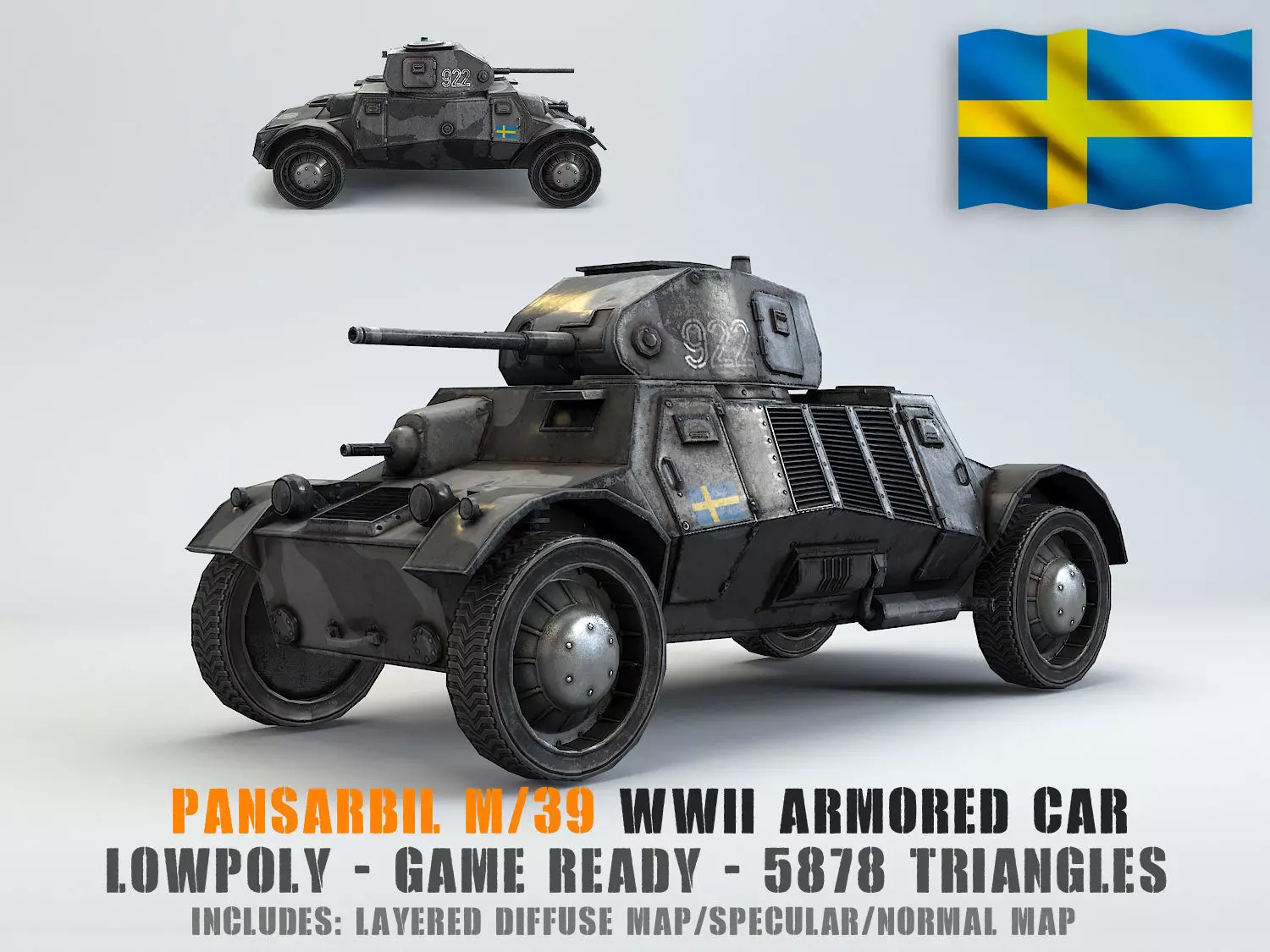 Low Poly Pansarbil M39 armored car Low-poly 3D model_0