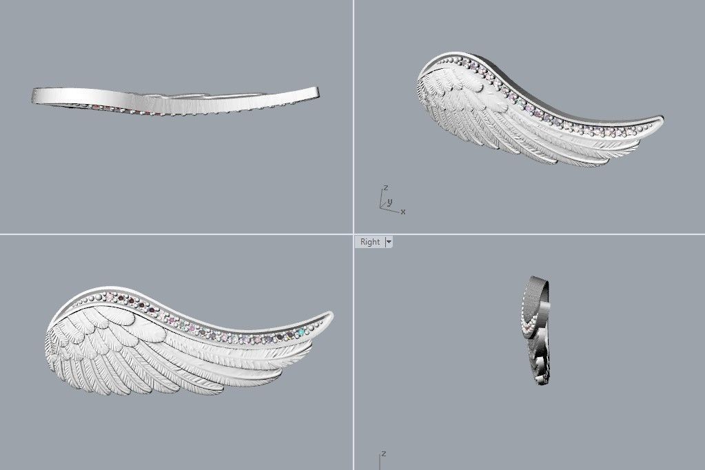 Angel Wing Pendant with Diamonds 3dm stl  3D print model  3D print model_12