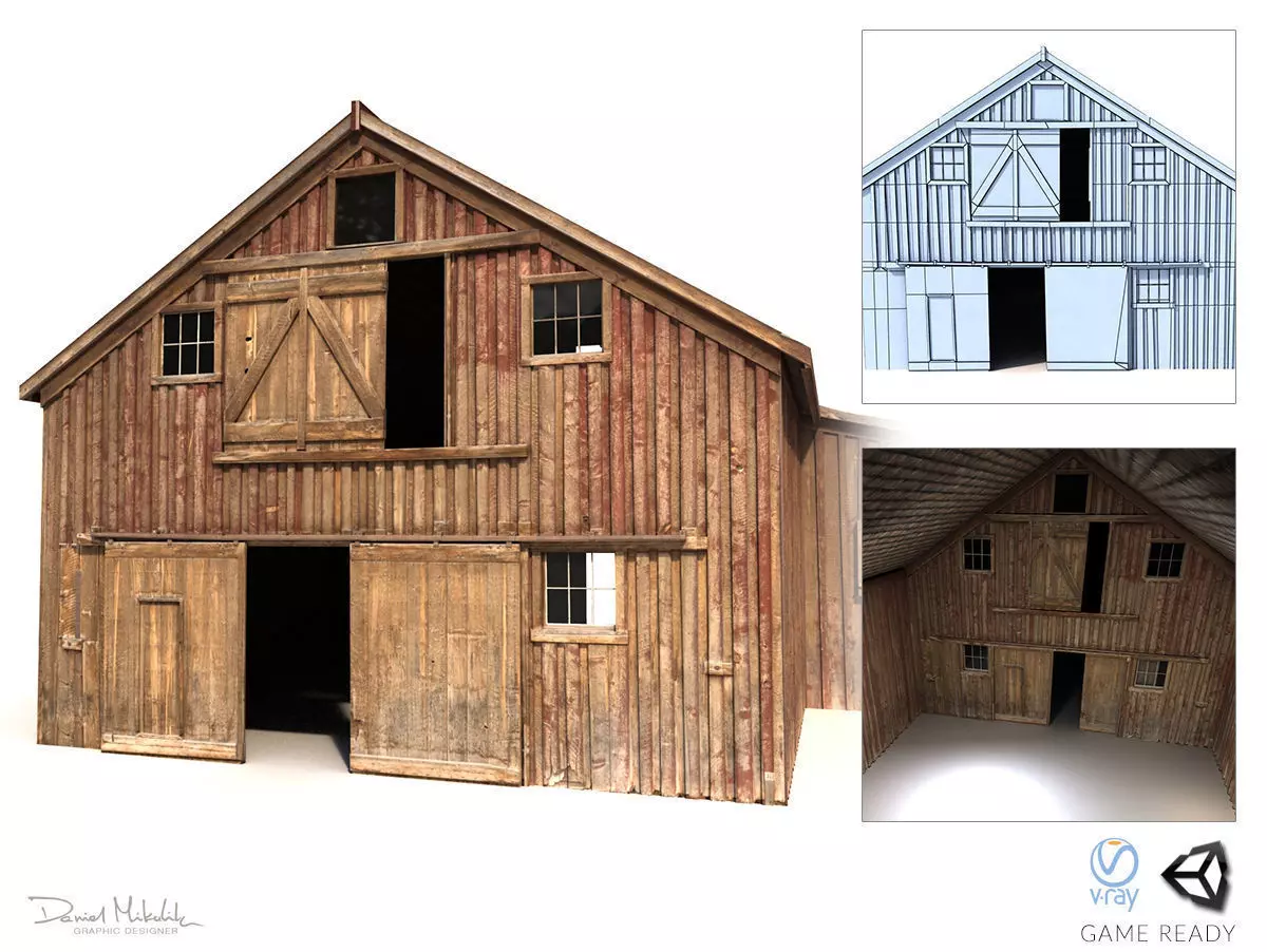 Old Red Barn Interior Low-poly 3D model_0