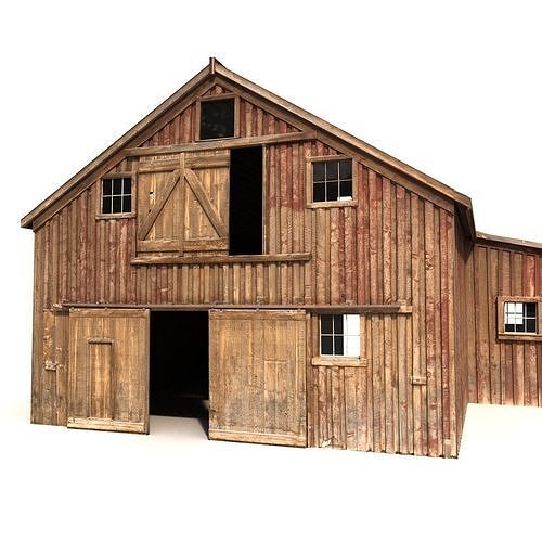 Old Red Barn Interior Low-poly 3D model 7