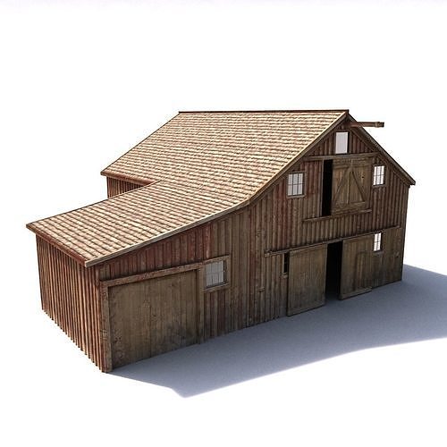 Old Red Barn Interior Low-poly 3D model 3