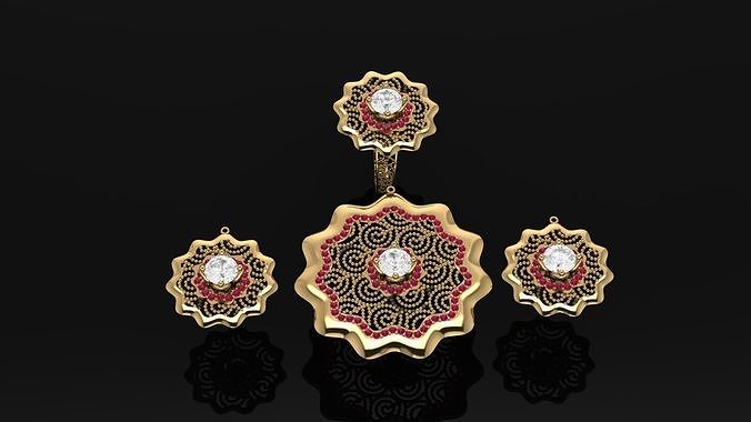 ring pendant and  earrings 3D print model