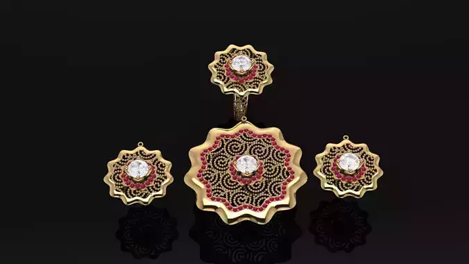 ring pendant and  earrings 3D print model