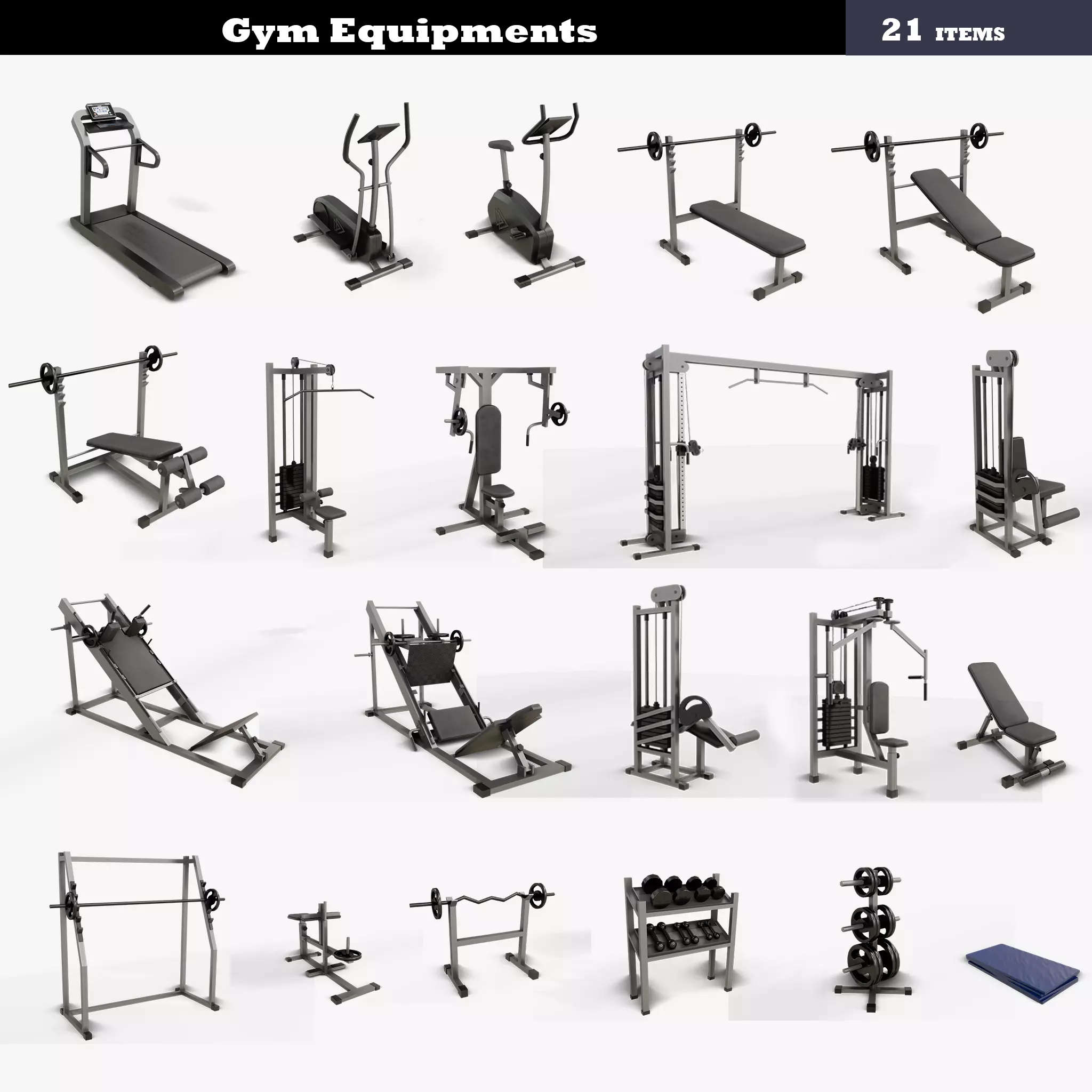 Gym Equipments Low-poly 3D model_0