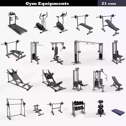 Gym Equipments Low-poly 3D model