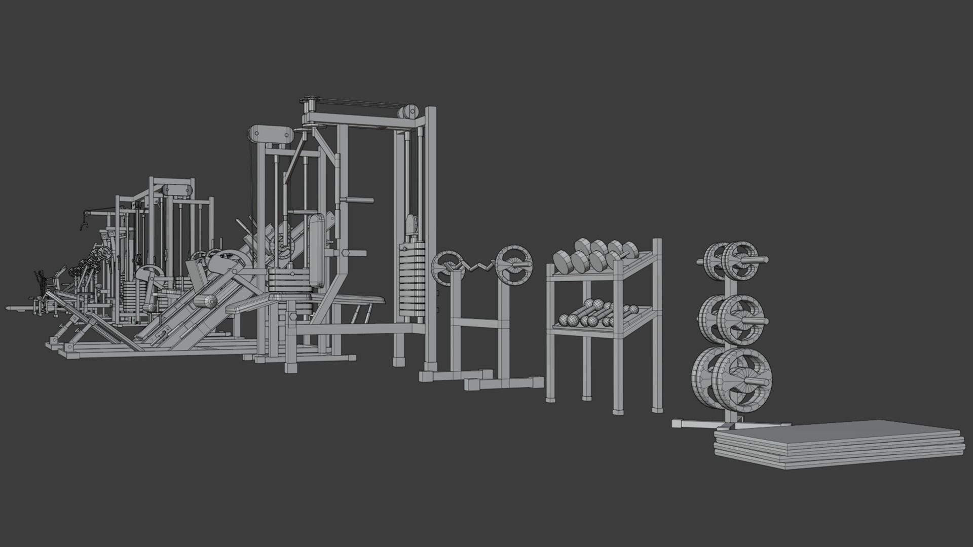 Gym Equipments Low-poly 3D model_43