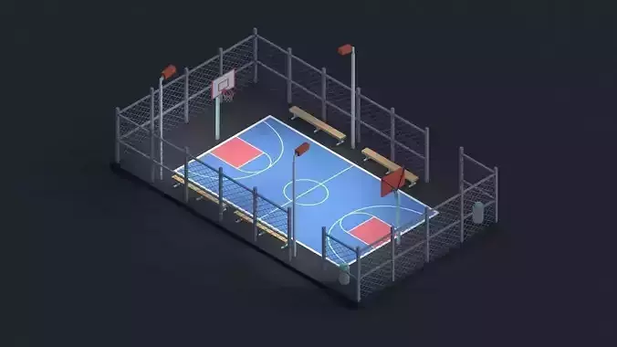 Cartoon Low Poly Basketball Court Low-poly 3D model