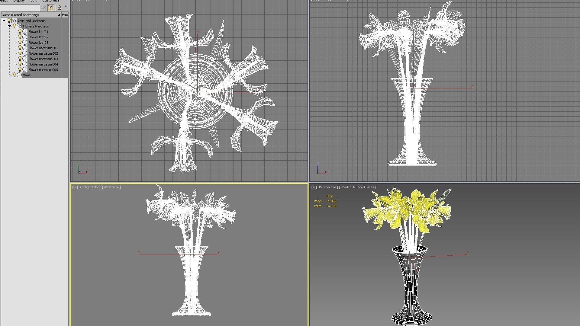 Vase and narcissus 3D model_13