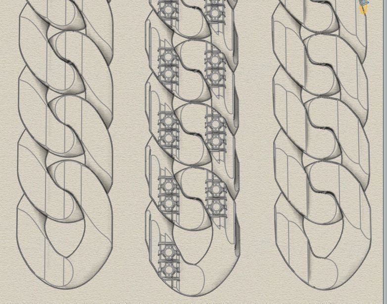 cuban chain necklace or bracelet gold diamond or silver cz STL 3D model_3