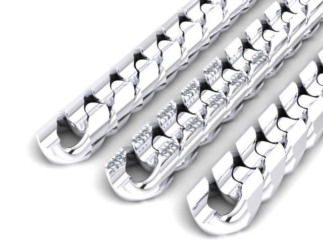 cuban chain necklace or bracelet gold diamond or silver cz STL 3D model_1