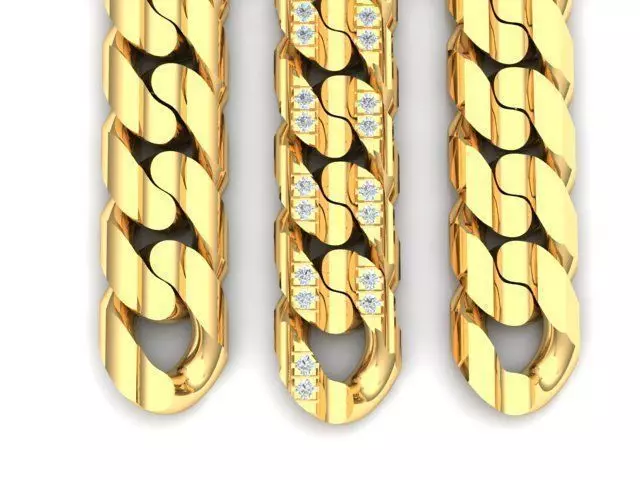 cuban chain necklace or bracelet gold diamond or silver cz STL 3D model_0