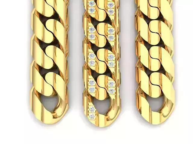 cuban chain necklace or bracelet gold diamond or silver cz STL
